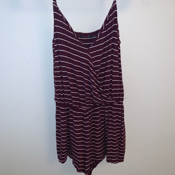American Eagle Maroon Striped Romper - Picture 2 of 5